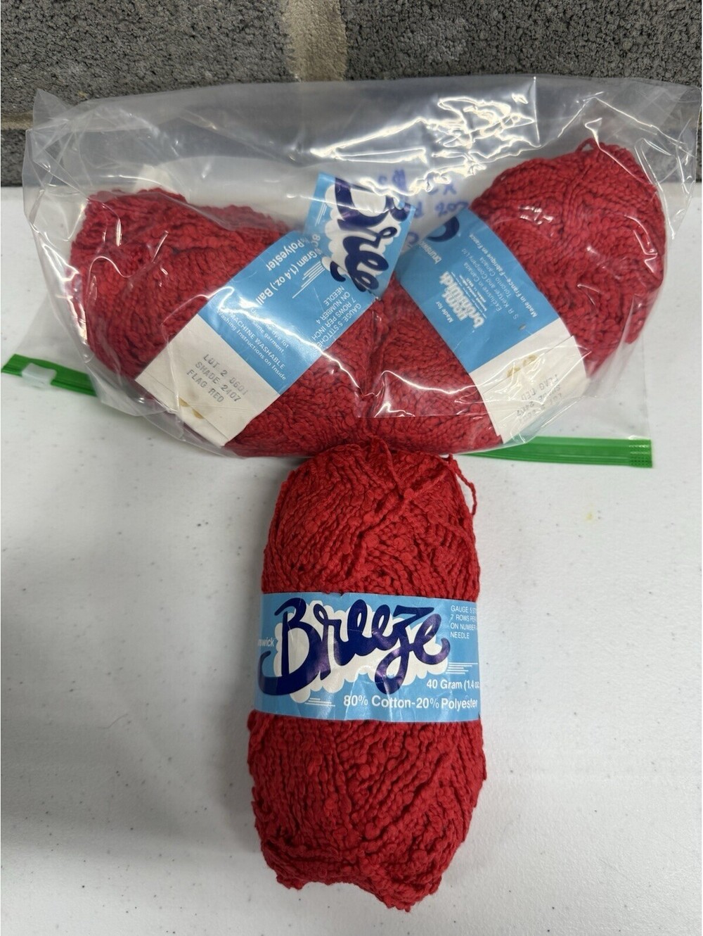 Yarns Brunswick ‘Breeze’ Cotton/Polyester Shade Flag Red - 3 Skein Lot